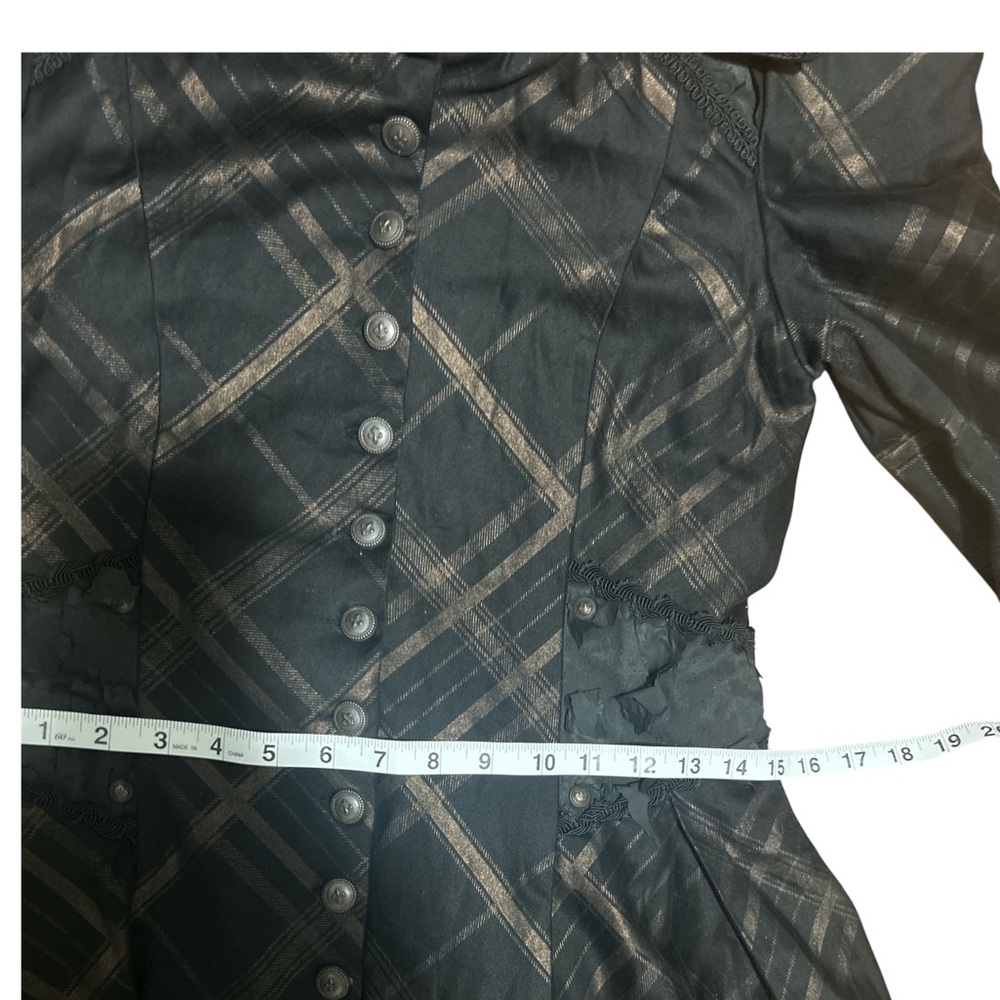 Vtg Lip Service Steampunk Victorian Goth Dress Small Black Plaid Whimsigoth - Picture 12 of 15
